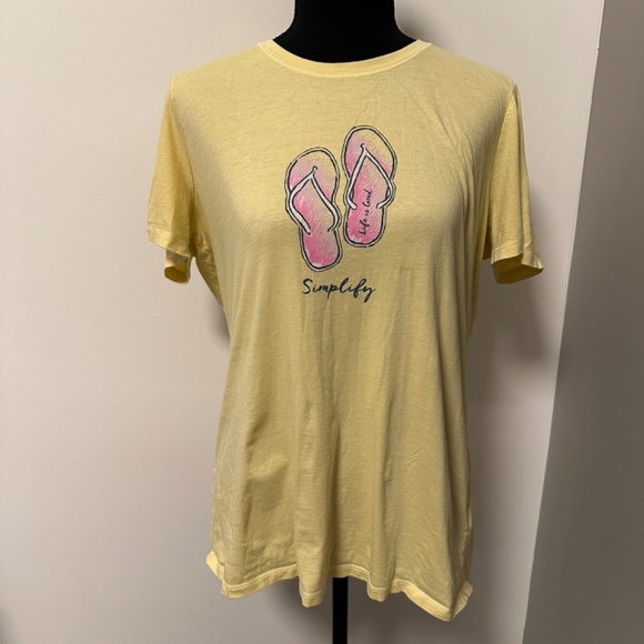 *LIFE IS GOOD* Yellow x Pink Flip Flop Short Sleeve Shirt Size Large - Picture 1 of 7